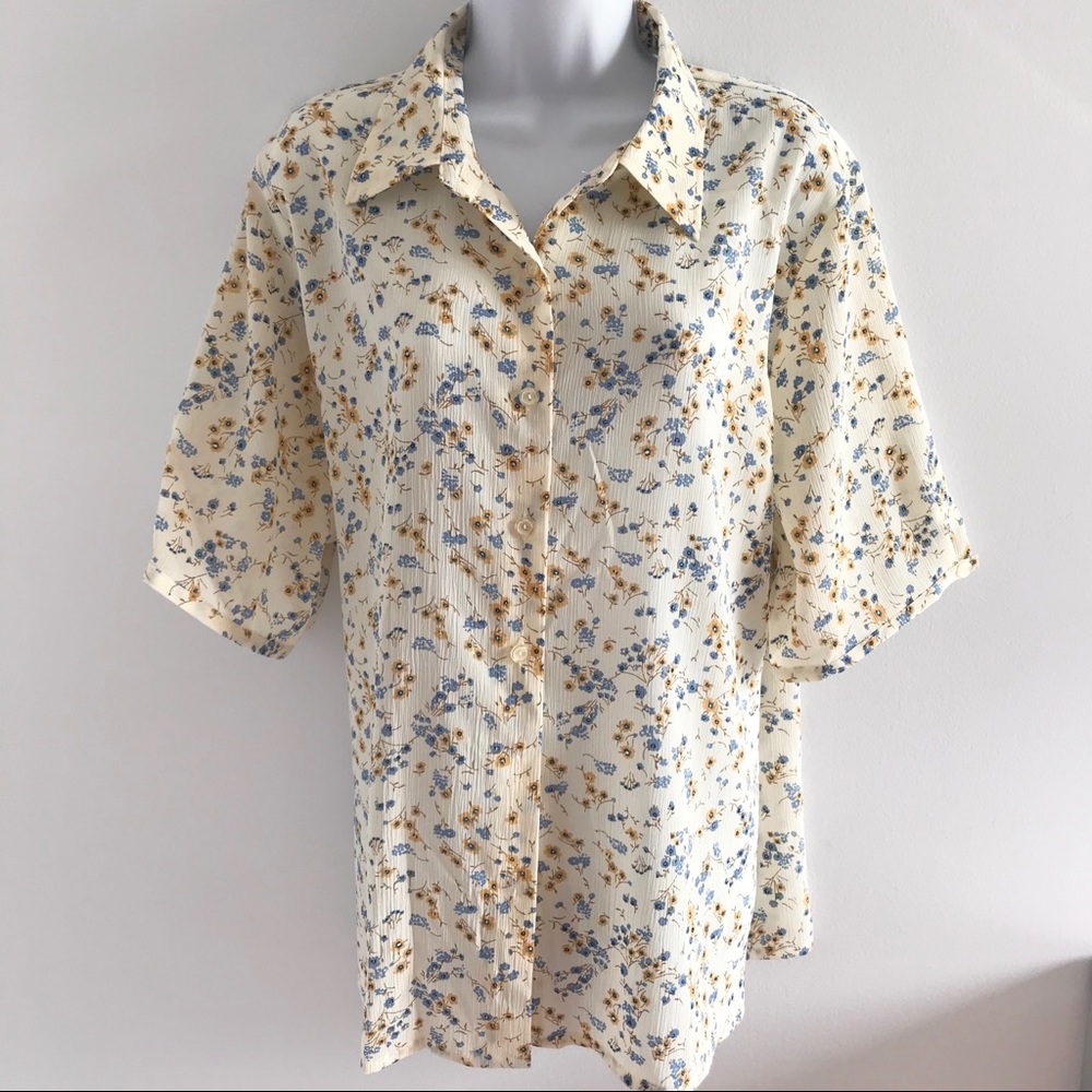 Addition Elle Off White Floral Button Down Summer Shirt  90’s Y2K Plus Size